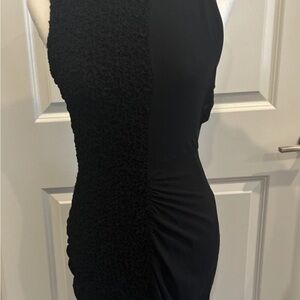 Elegant Bailey 44 Black Dual Texture Sleeveless Ruched Dress